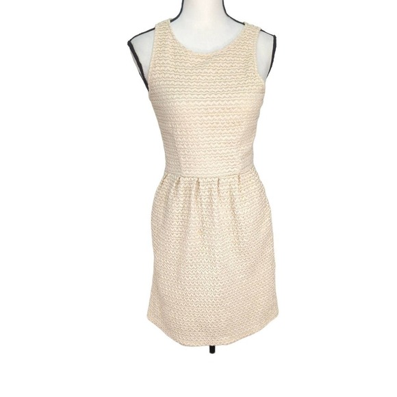 Pim + Larkin Womens Fit and Flare Mini Dress Cream Textured S - Picture 1 of 11